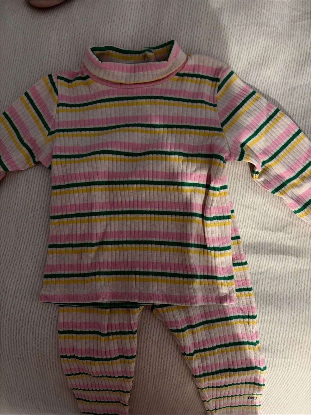 Bobo Choses Pink Green Yellow Striped Ribbed Kids Matching Set